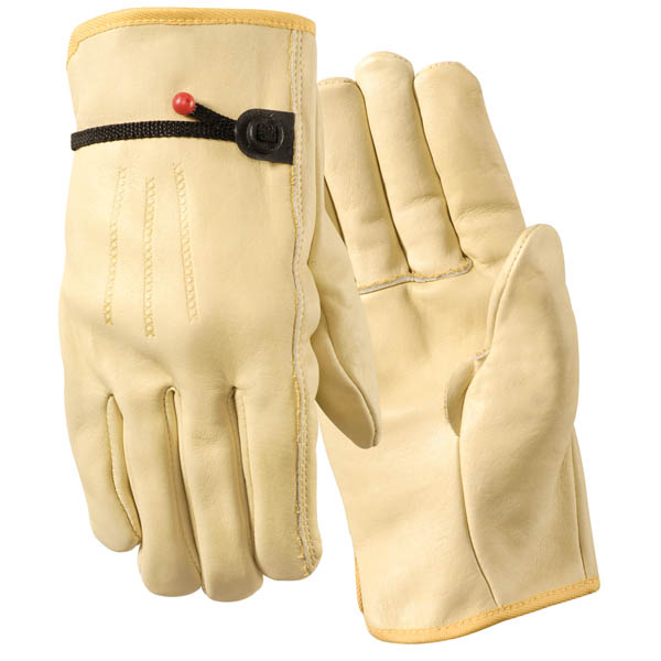 Wells Lamont 1178 Grain Cowhide Leather Driver Work Gloves with Grips Ball and Tape Adjustable Wrist Closure